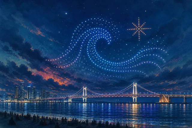 Representative editorial illustration of Gwangalli M Drone Light Show in Busan.